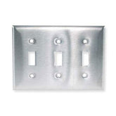 Hubbell SS3 Wallplate, Toggle Style, 3-Gang, 3-Toggle, Stainless Steel, Curved Corners